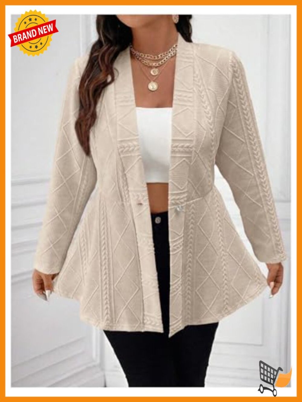 Plus Size Button Down Blazer Ruffle Hem Textured Jacket - Picture 4 of 6